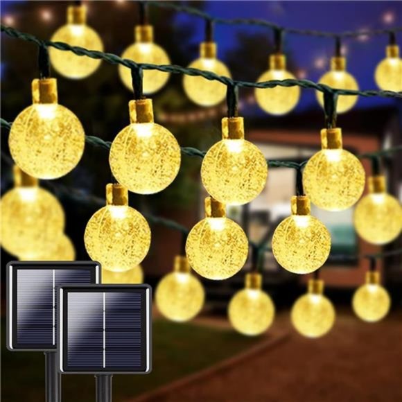 2-Pack 100 LED 64FT Crystal Globe Solar String Lights Outdoor, Waterproof - Picture 1 of 7